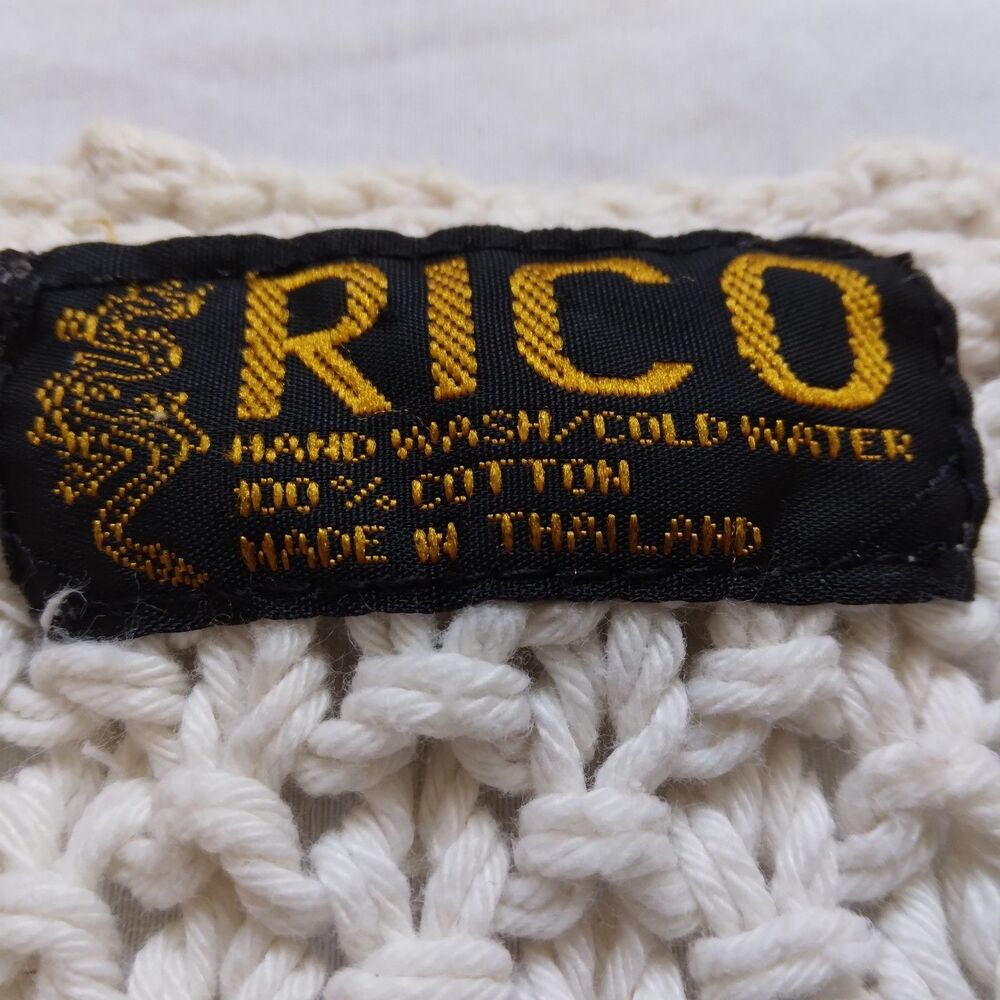 Vintage Rico Cropped Sweater Beige Button Up Short Sleeve Chunky Boho Peasant - Picture 5 of 11